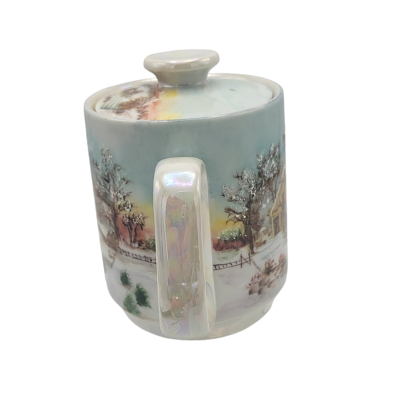 Vintage Hand Painted Porcelain Teapot Signed The Homestead in Winter - Picture 3 of 9